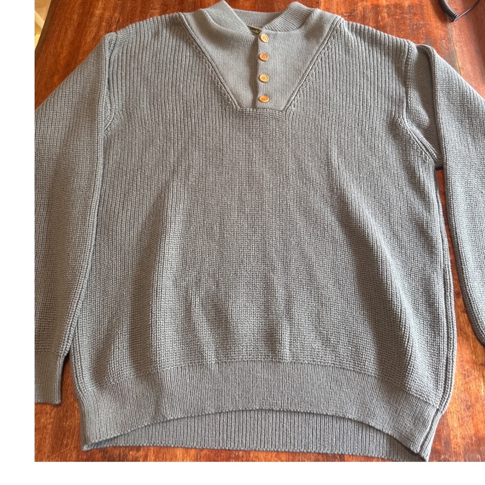 Scandia Woods Mens XL Gray Ribbed Knit Henley Sweater Partial Button Pullover